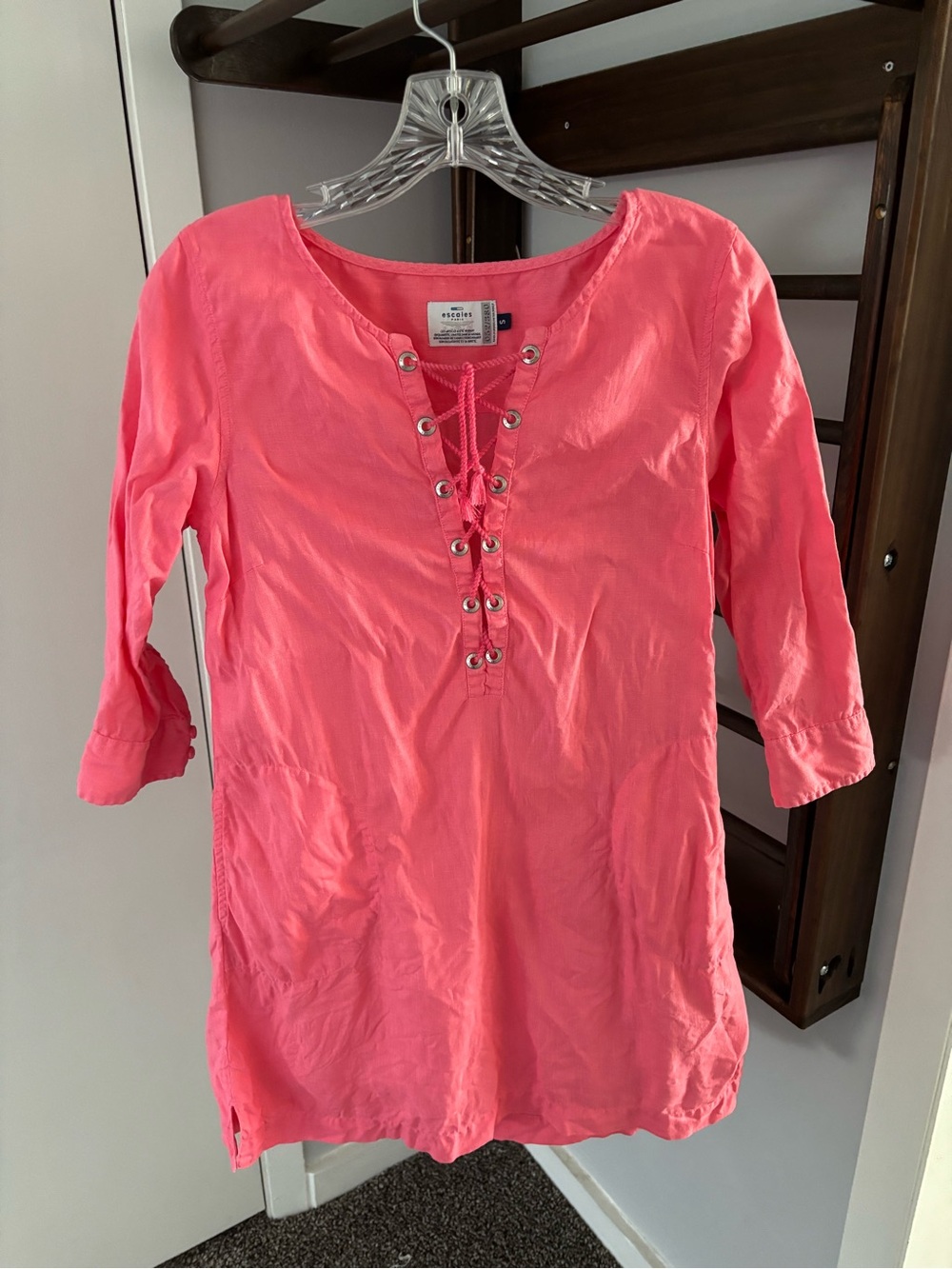 Coral Pink Escales Paris Linen Dress Small